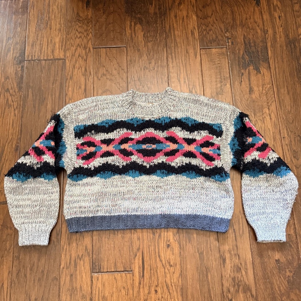 Free People Sweater Womens Medium Multicolor Fair Isle Chunky Knit Pullover
